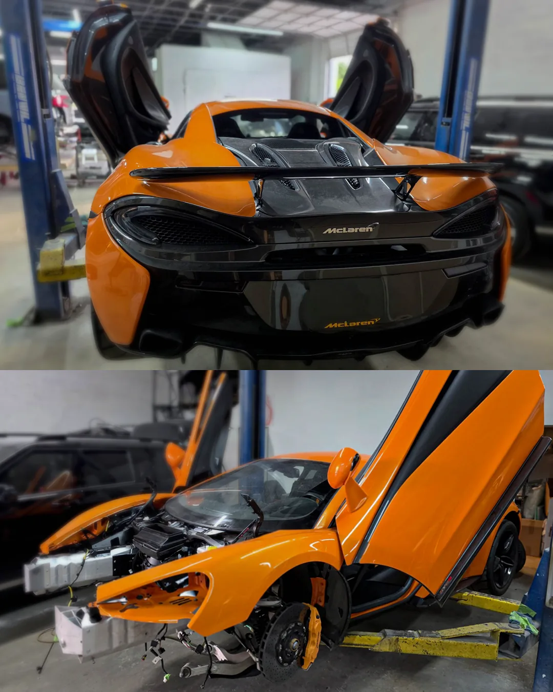 Vehicle torn down to its structure for collision repair at HA Collision Repair, Boca Raton